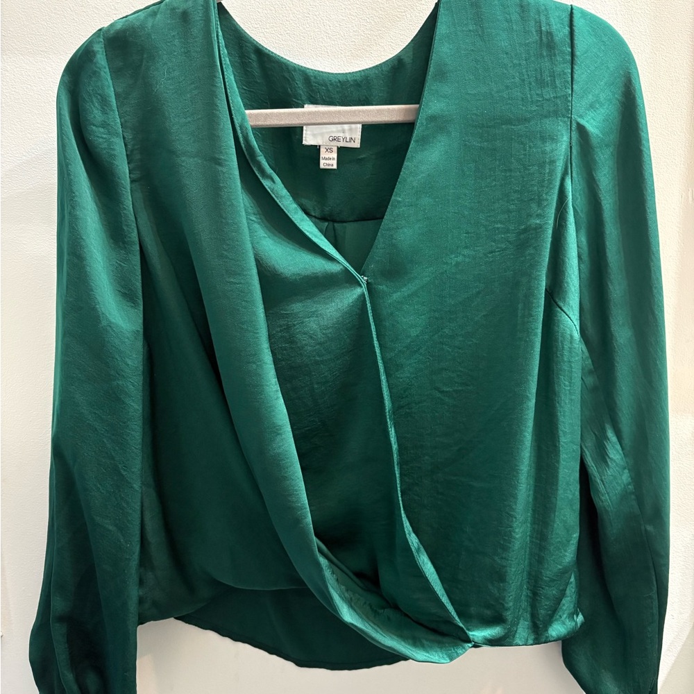 Emerald Green Satin-Like Blouse by Greylin